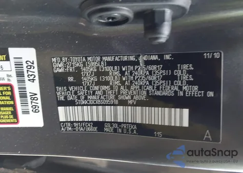 2011 Toyota Sienna Le V6 из США, поврежденный, VIN 5TDKK3DCXBS095918